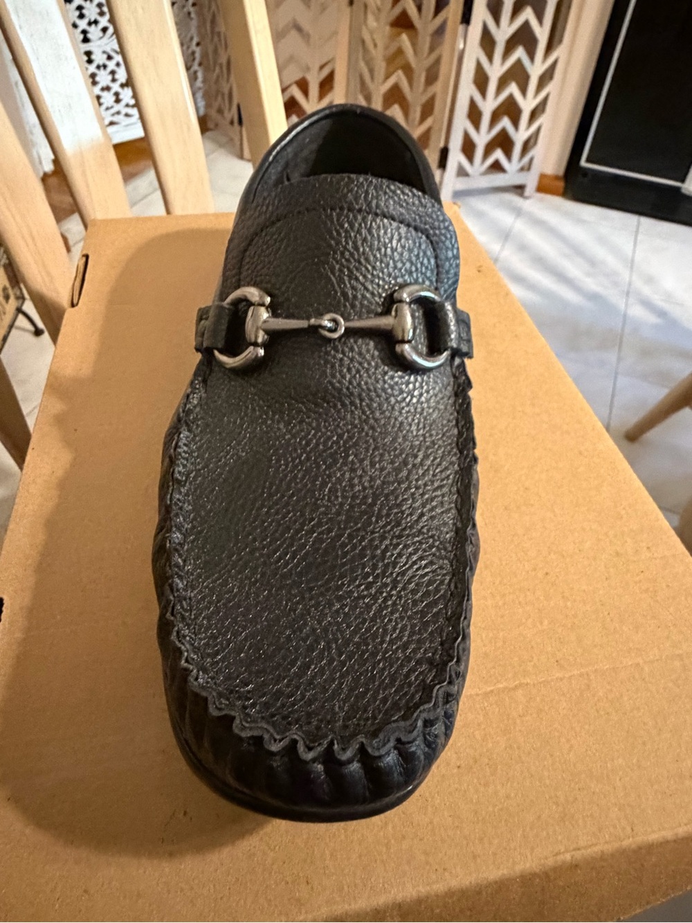 Joseph Abboud Black Pebble-Grain Leather Bit Loafers